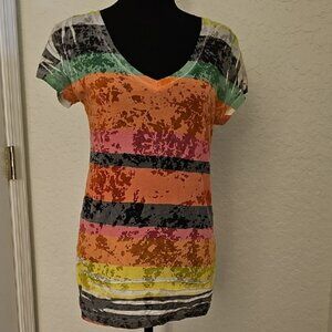Multicolor Striped V-Neck T-Shirt